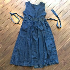 100% Cotton Denim Floral Button Back Tie Dress